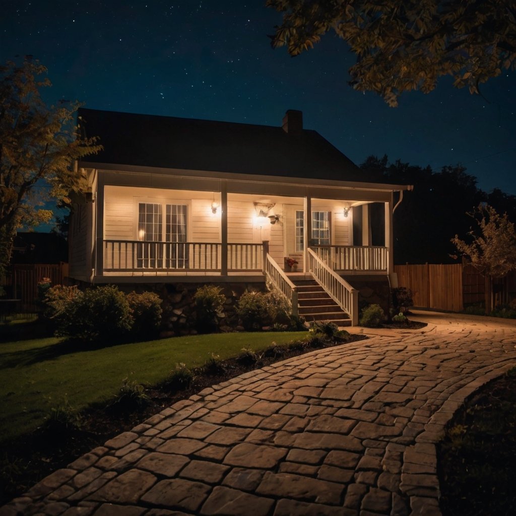 Well-lit house with security cameras visible at night-How Can I Keep My Home or Business From Being a Target of Theft