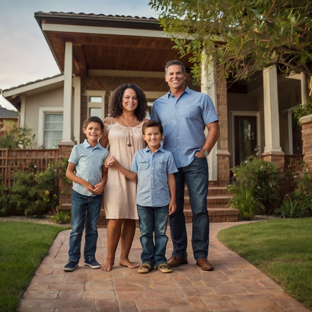 A family smiling in their cozy living room, representing peace of mind from good home insurance-How Can I Save Money on My Insurance Policy.
