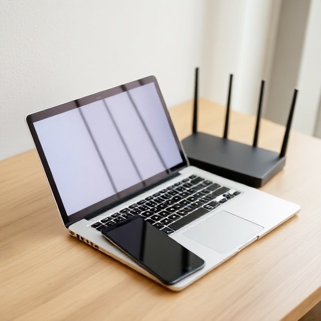 Laptop, smartphone, and internet router