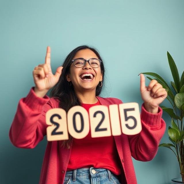 Joyful and celebrating reaching a savings milestone